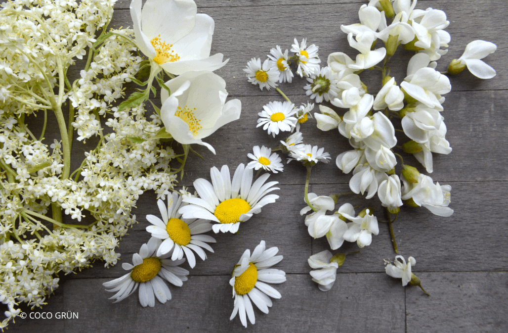 weiße essbare Blüten