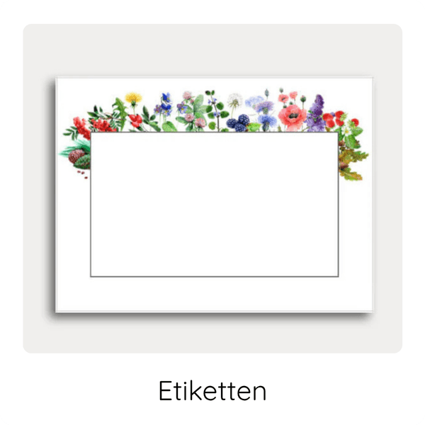 Vorlage für Etiketten COCO GRÜN Etikett dekoriert mit wilden Pflanzen und Blüten