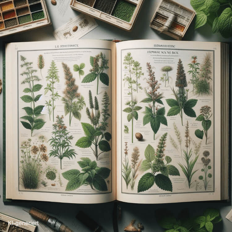 Aufgeschlagenes Buch von Zeichnungen von Wildpflanzen Aufgeschlagenes Buch von Zeichnungen von Wildpflanzen